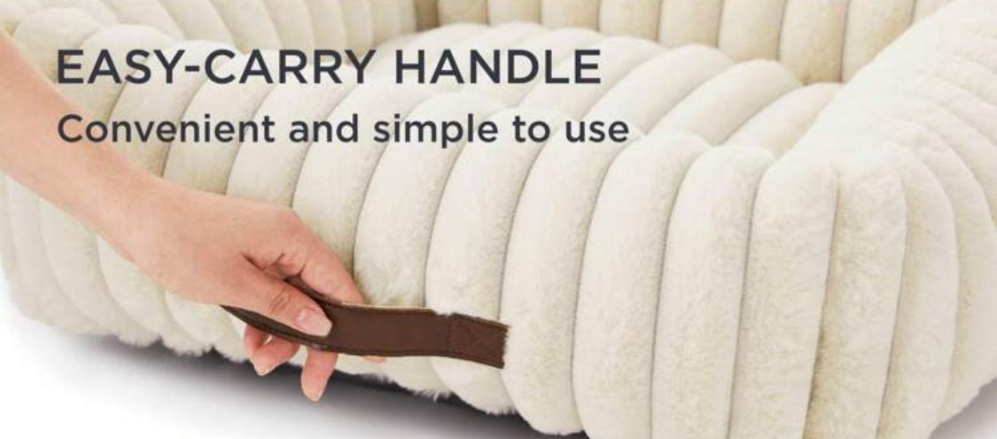 Rabbit Faux Fur Soft Square Dog Bed - Off White
