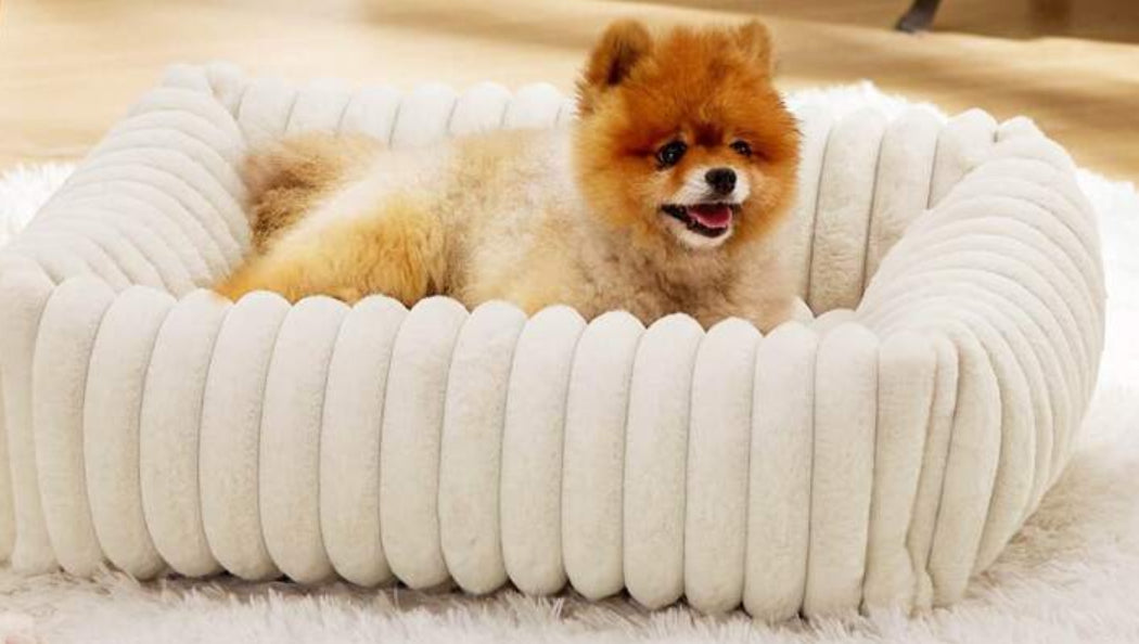 Rabbit Faux Fur Soft Square Dog Bed - Off White
