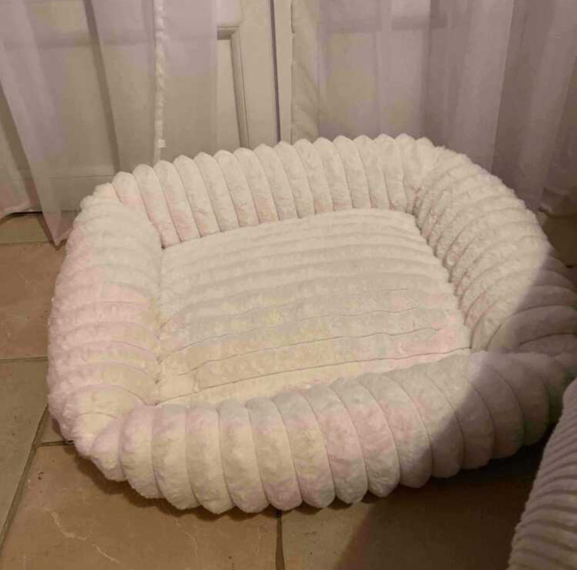 Rabbit Faux Fur Soft Square Dog Bed - Off White