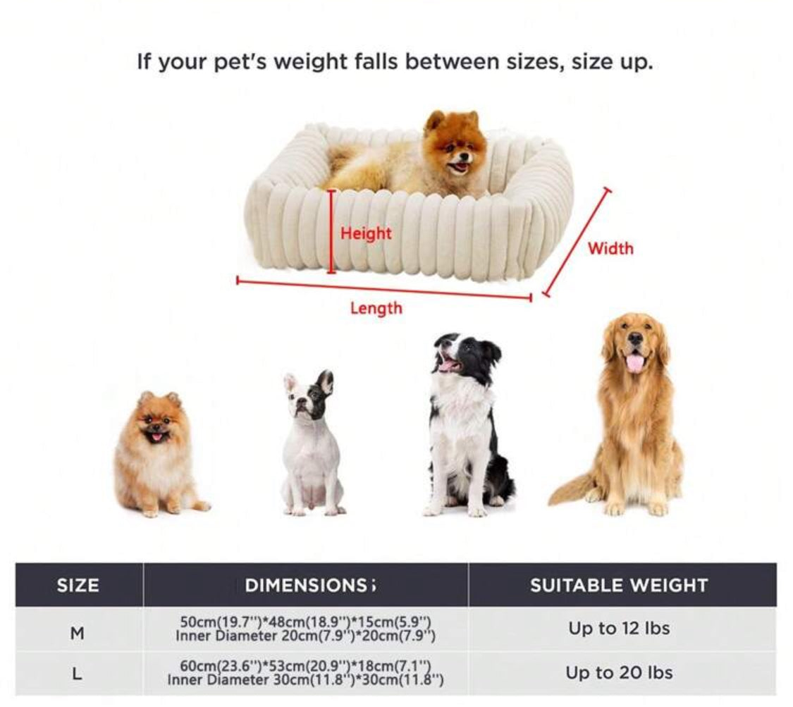Rabbit Faux Fur Soft Square Dog Bed - Off White