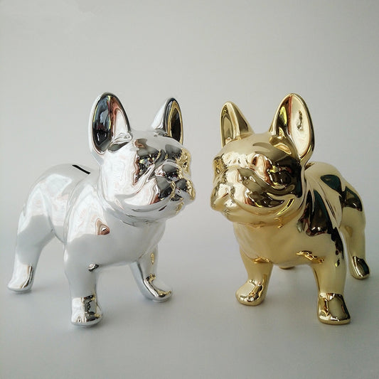 Ceramic Dog Piggy Bank - Gold
