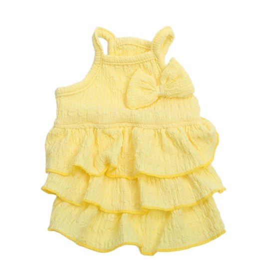 Peplum Bow Cheesecloth Dog Dress - Yellow