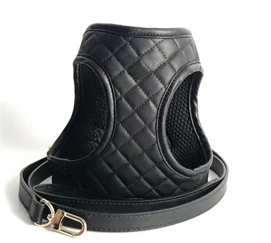 Quilted Harness & Lead Set - Black
