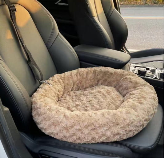 Rose Embossed Dog Cushion Booster Car Attachment- Beige