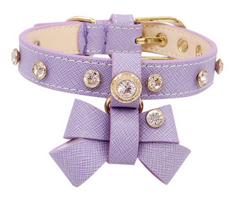 Rhinestone Genuine Leather Collar - Lavender