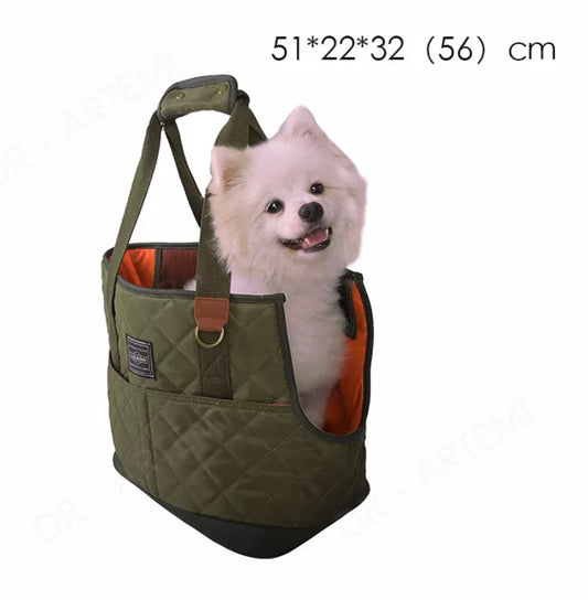 Quilted Pet Carrier Handbag - Khaki