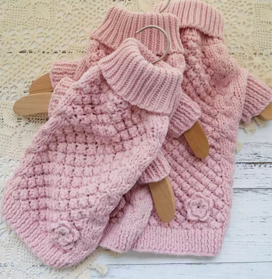 Hand knitted Jumper with Pearl Detailed Flower - Pink