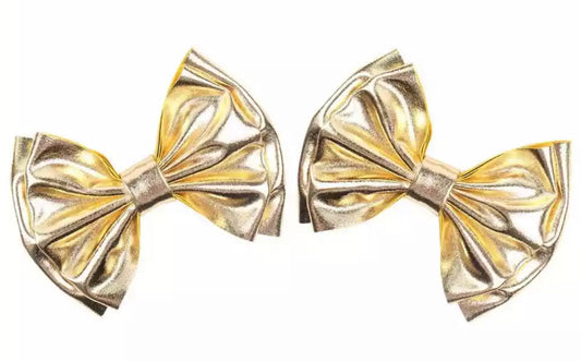Metallic Double Layer Gold 5” Hair Bow x2