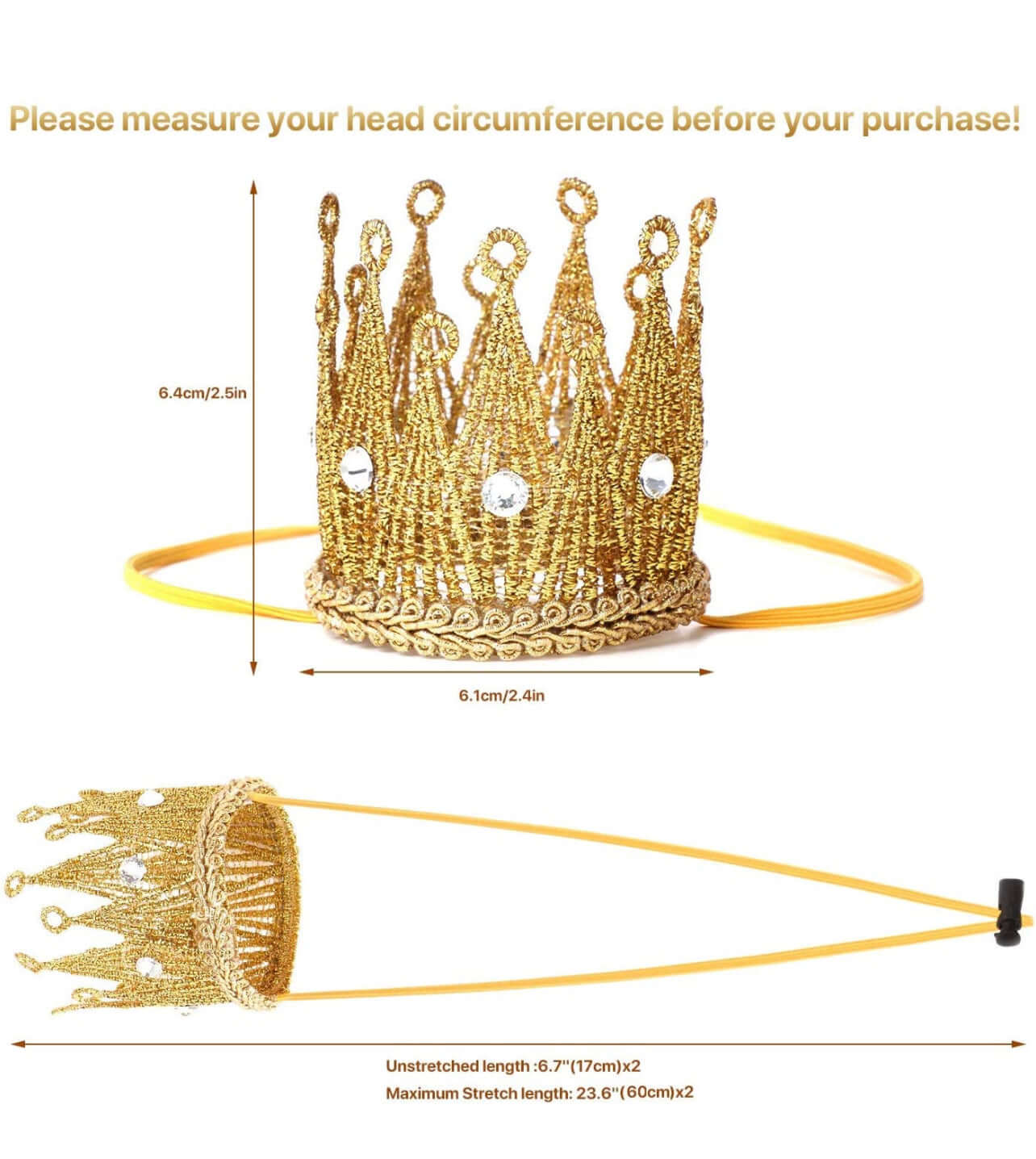 Adjustable Rhinestone Crown - Gold