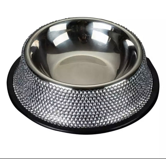 Rhinestone Stainless Steel Dog Bowl -Single