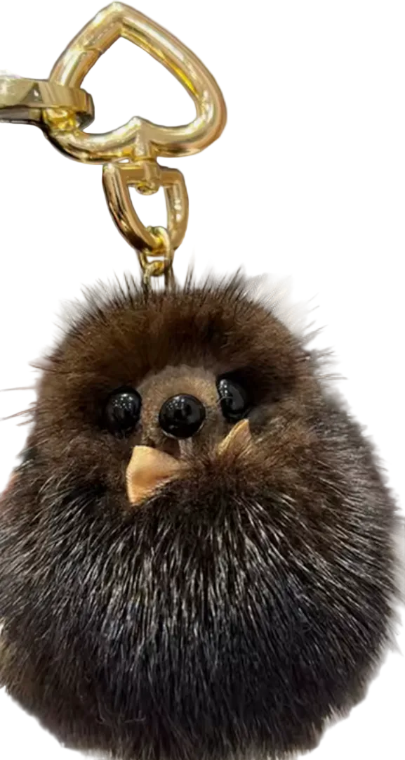 Vintage Pom Pom Fur Keyring Bag Charm - Brown