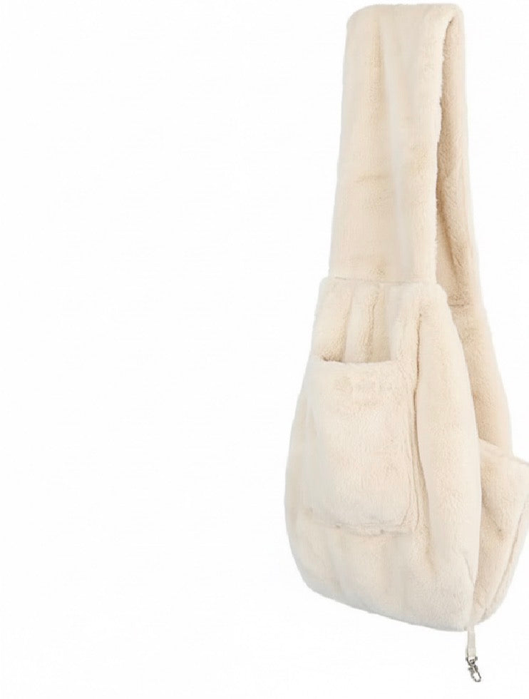 Faux Fur Pet Dog Sling Carrier - Cream