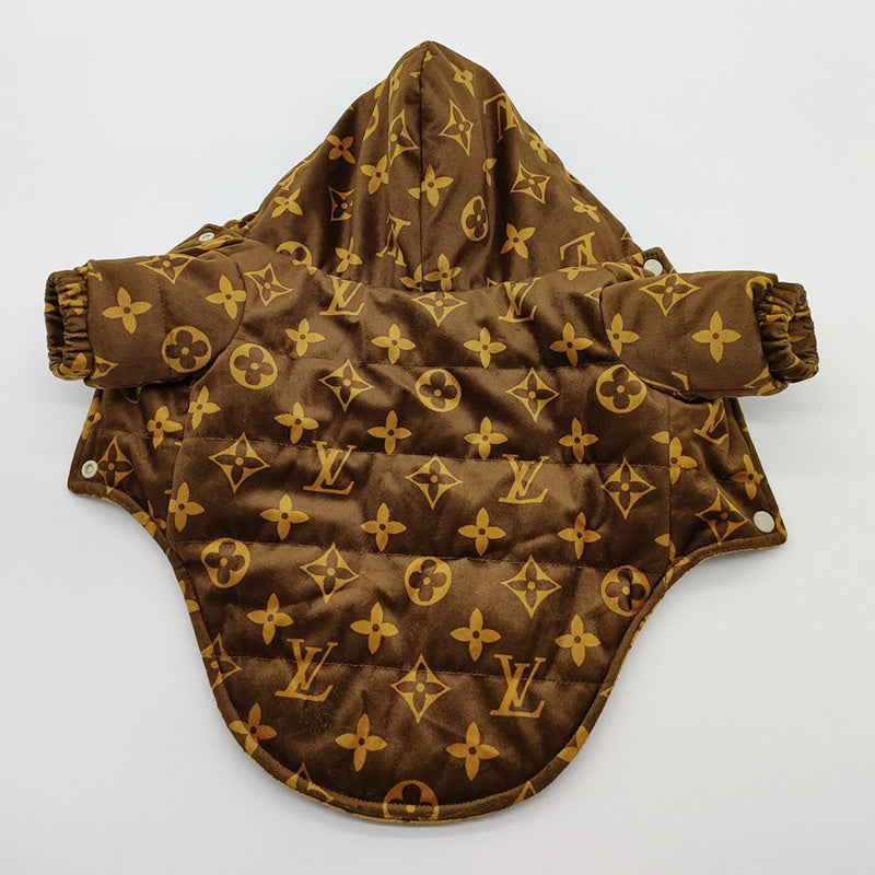 Reversible Luxe Floral Designer Dog Coat - Brown/Tan