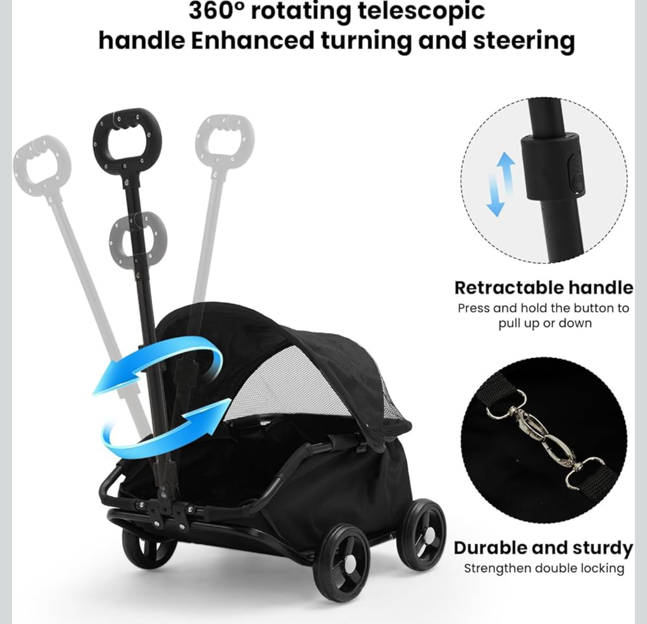 Dog Sun Stroller Pull-a-long Trolley - Black