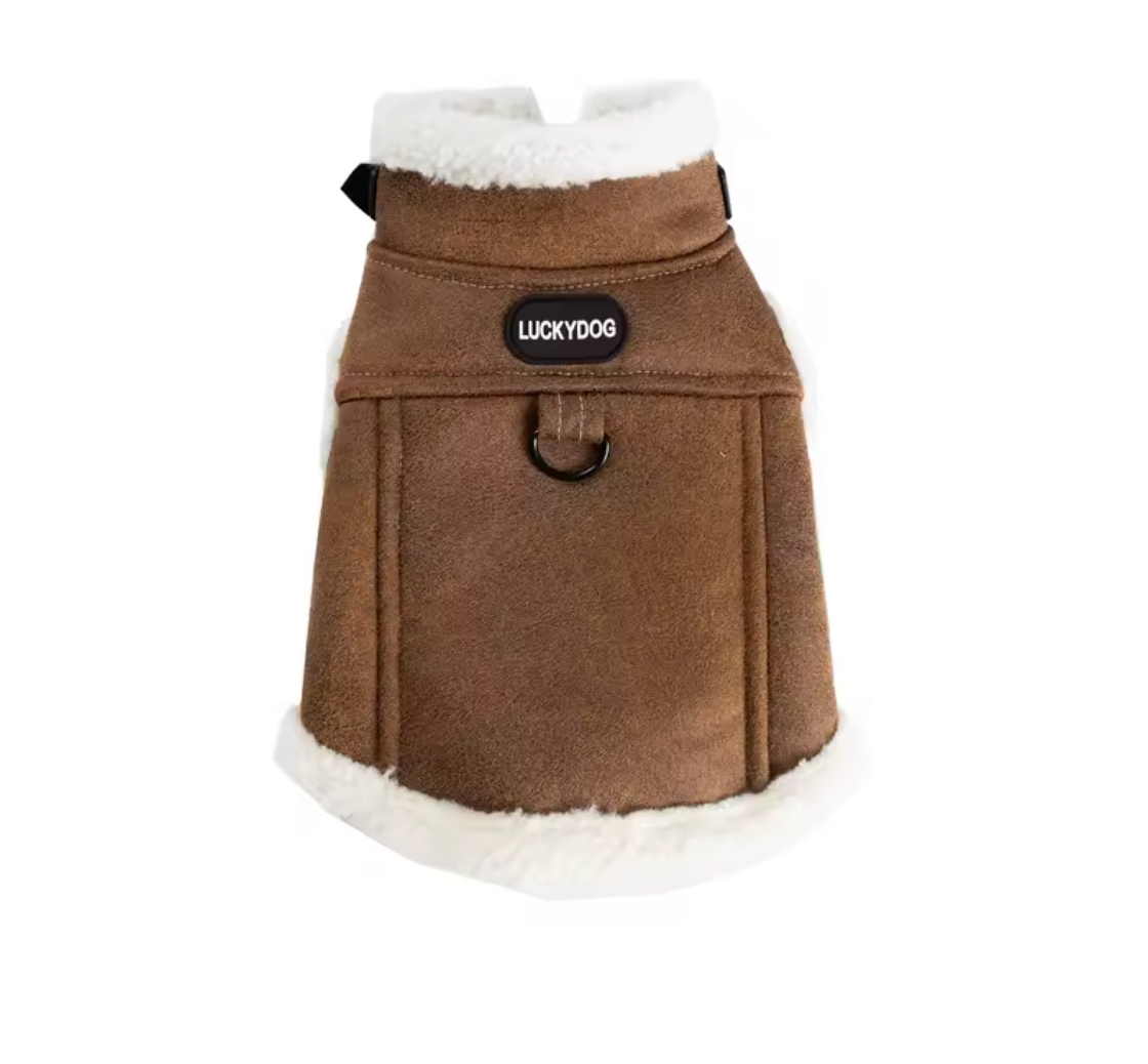 Teddy Faux Sherpa Aviator Dog Jacket - Tan