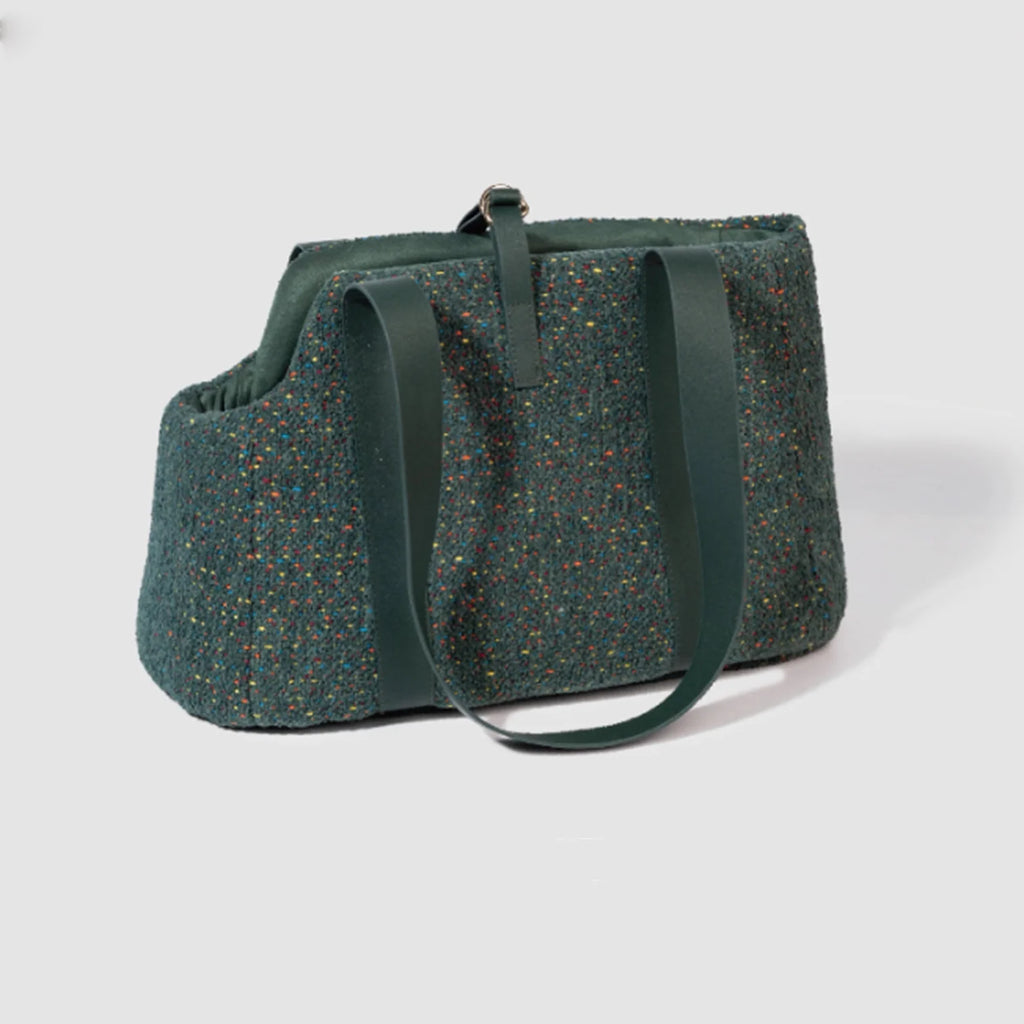 Luxe Boucle Textured Pet Dog Carrier - Bottle Green