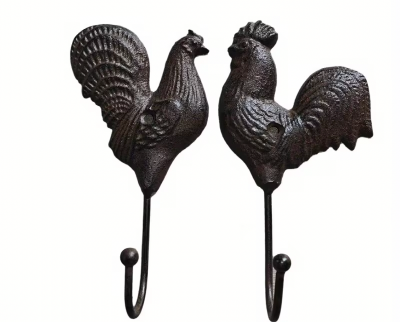 Cast Iron Rooster Hen Hooks Pair - Black