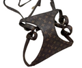 Thin Strap Patterned Dog Harness with Gold Fastenings - Brown