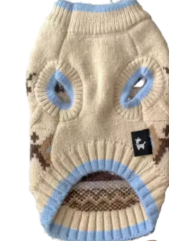 Fair Isle Dog Printed Jumper - Light Blue Edge Oatmeal