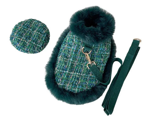 Tweed Style Cloak, Lead and Hat Set - Emerald Green