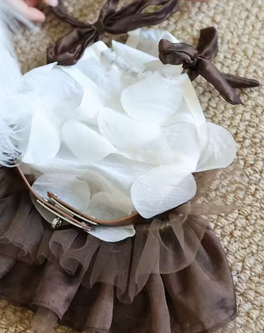 Handmade Firkin Organza Dog Luxury Tutu Dress with Lock Belt Detail - Brown/White