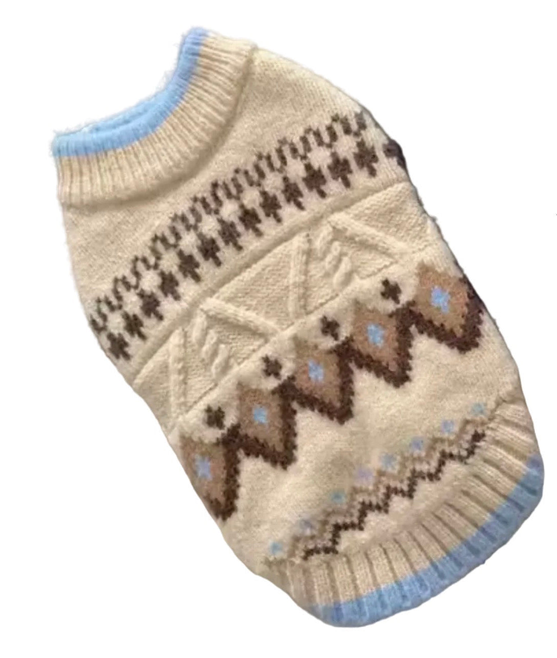 Fair Isle Dog Printed Jumper - Light Blue Edge Oatmeal