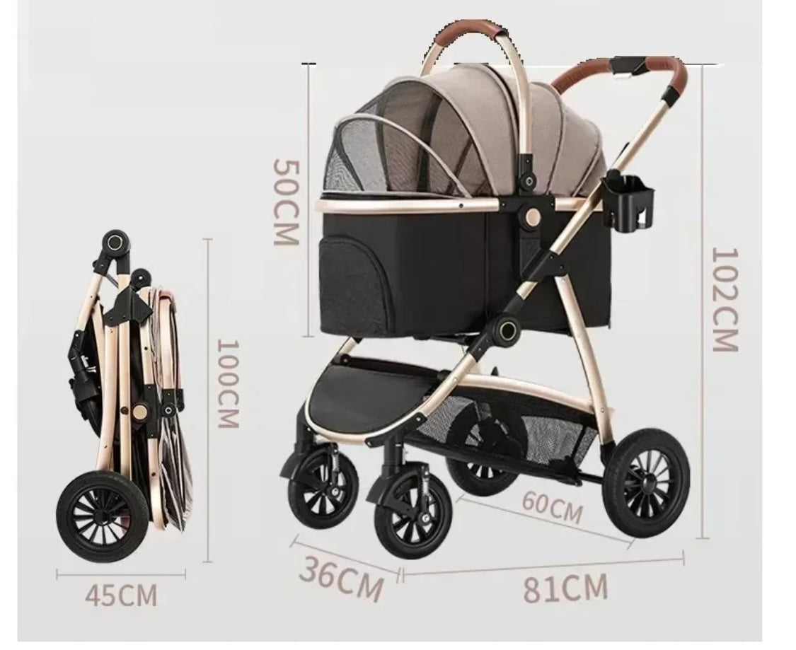 3 in 1 Dog Pram - Gold Champagne