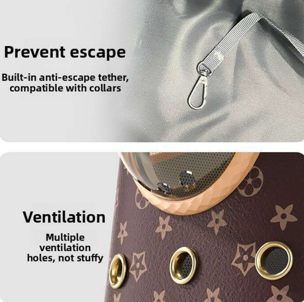 Luxury Designer Pet Dog Backpack Carrier with Window - Brown