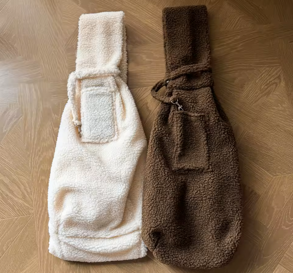 Teddy Borg Fleece Puppy Dog Pet Carrier Sling - Cream