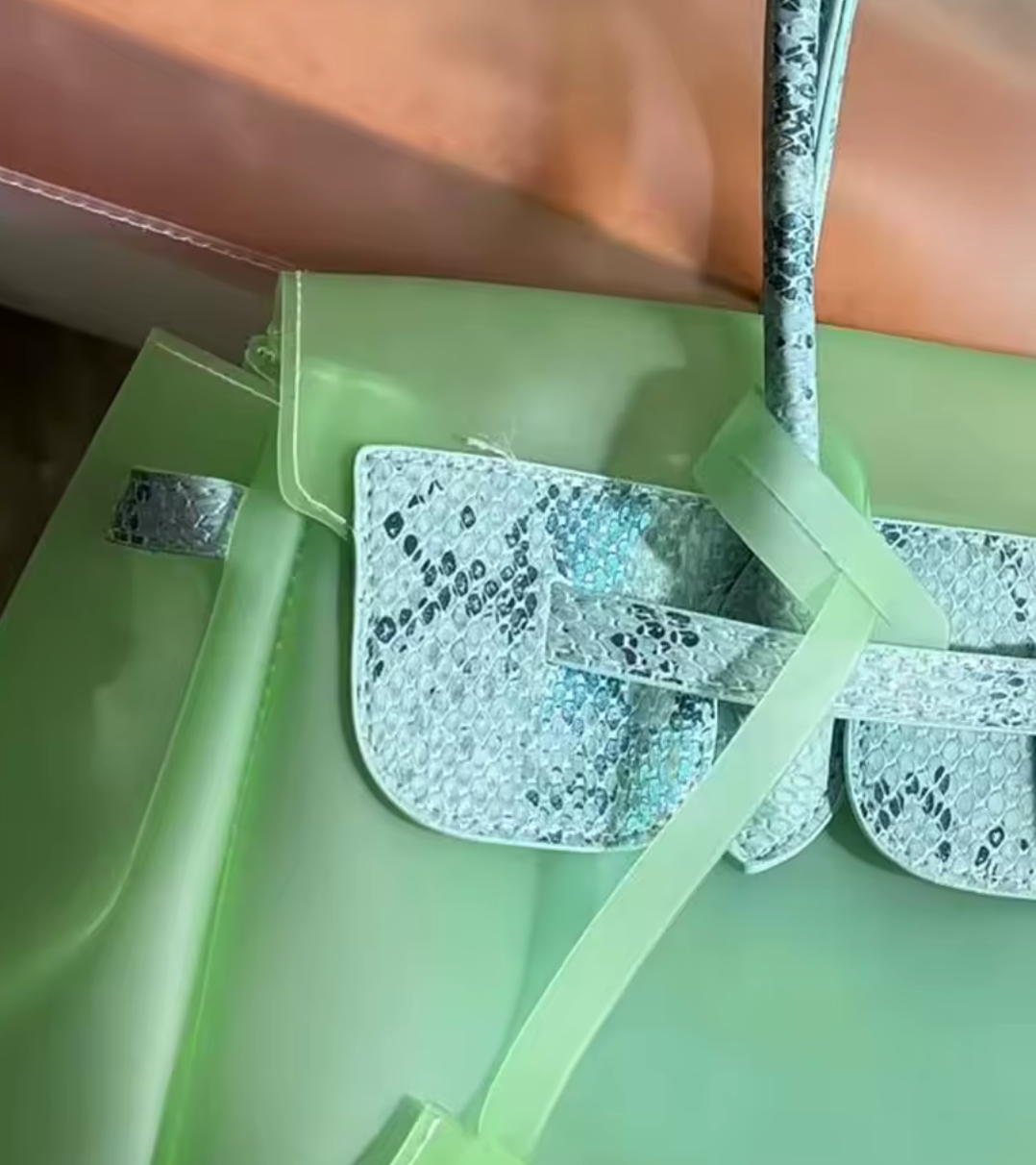 The Jelly Firkin Tote TPU Bag - Snake Skin Green/Blue