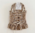 Dolly Corset Lace Up Dog Dress with Puff Sleeves - Brown