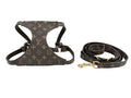 Thin Strap Patterned Dog Harness with Gold Fastenings - Brown