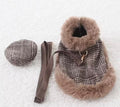 Tweed Style Cloak Coat, Lead and Hat Set - Herringbone Brown