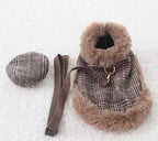 Tweed Style Cloak Coat, Lead and Hat Set - Herringbone Brown