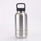 3-in-1 Metal Pet Water Bottle with Detachable Bowl - White/Silver