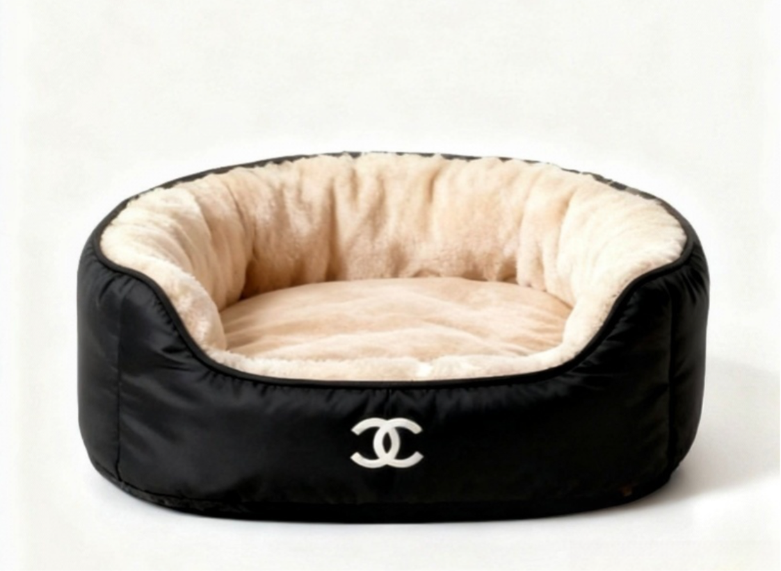 Chewnel Fur Plush Dog Bed - Black