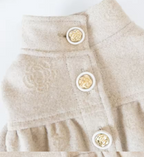 Camellia Dog Ruffle Woollen Feel Jacket with Gold Buttons - Creme
