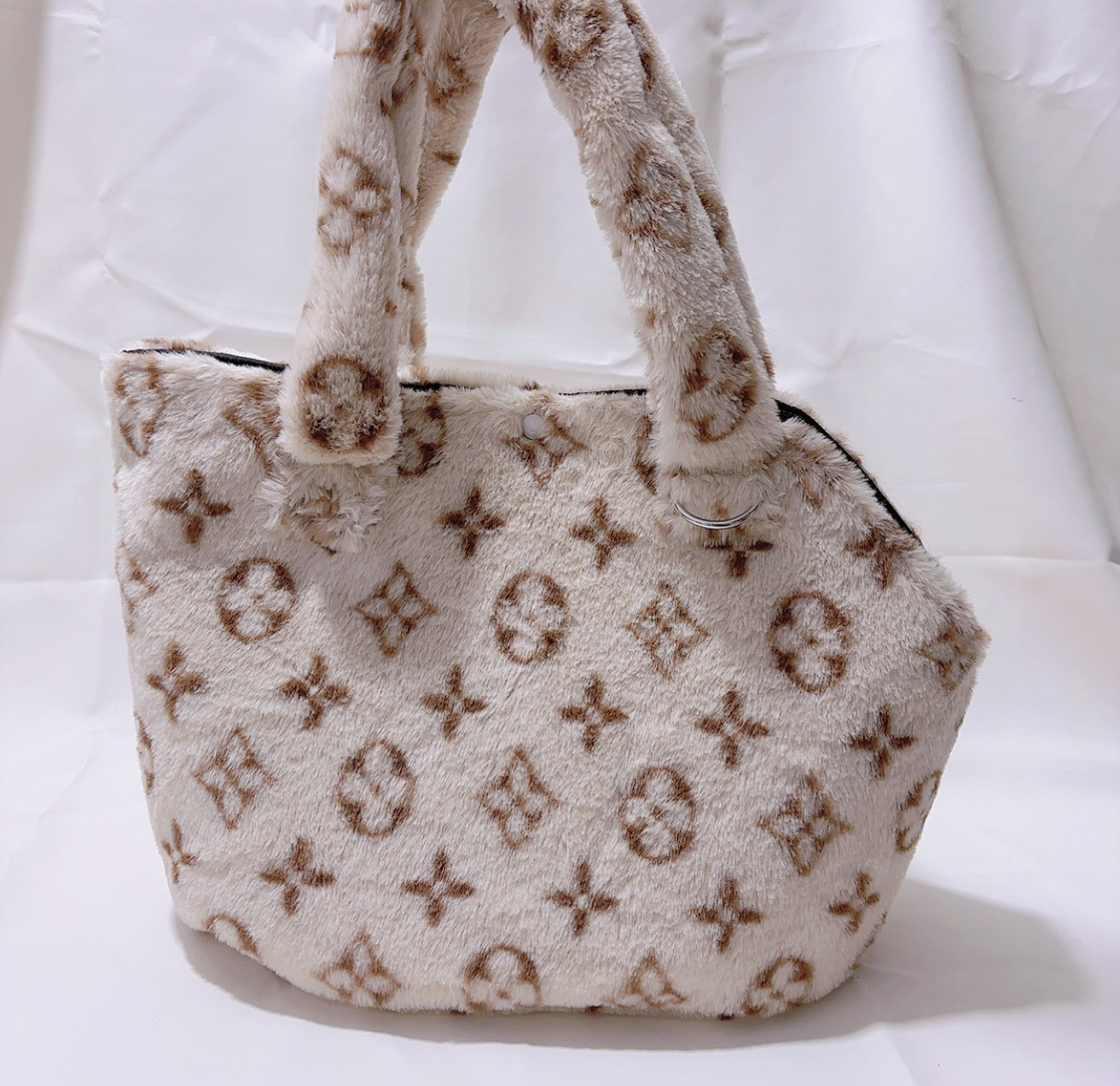 Faux Fur Pet Dog Carrier Handbag - Cream