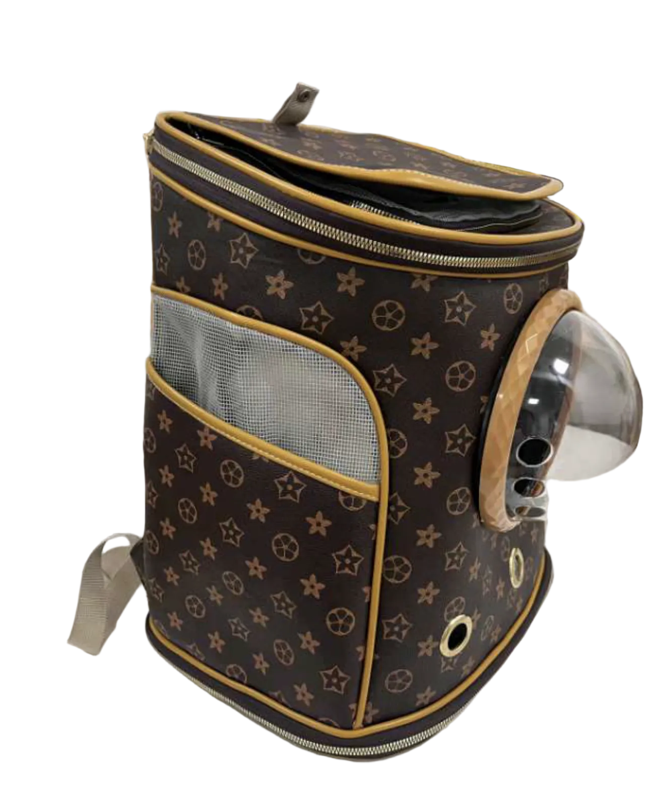 Luxury Designer Pet Dog Backpack Carrier with Window - Brown