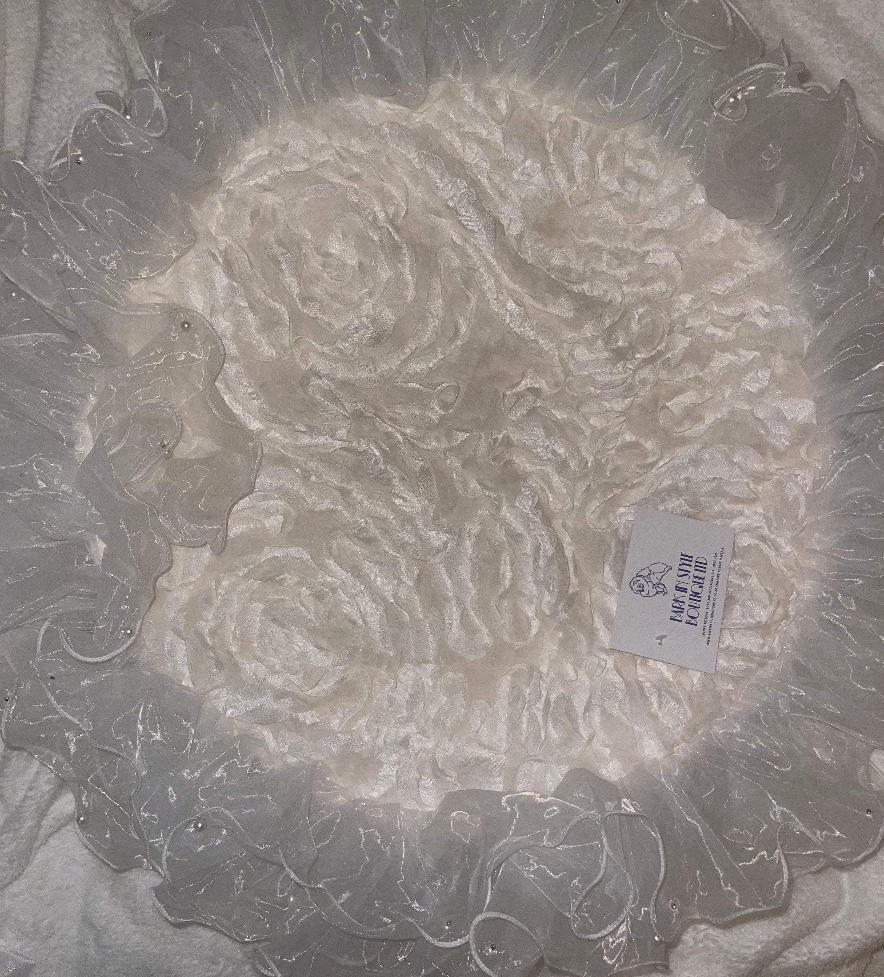 Rose Bud Bow Floral Dog Wedding Seat Cushion - White