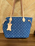 Woof Luxury Bone Pet Dog Carrier Tote Bag - Blue Denim