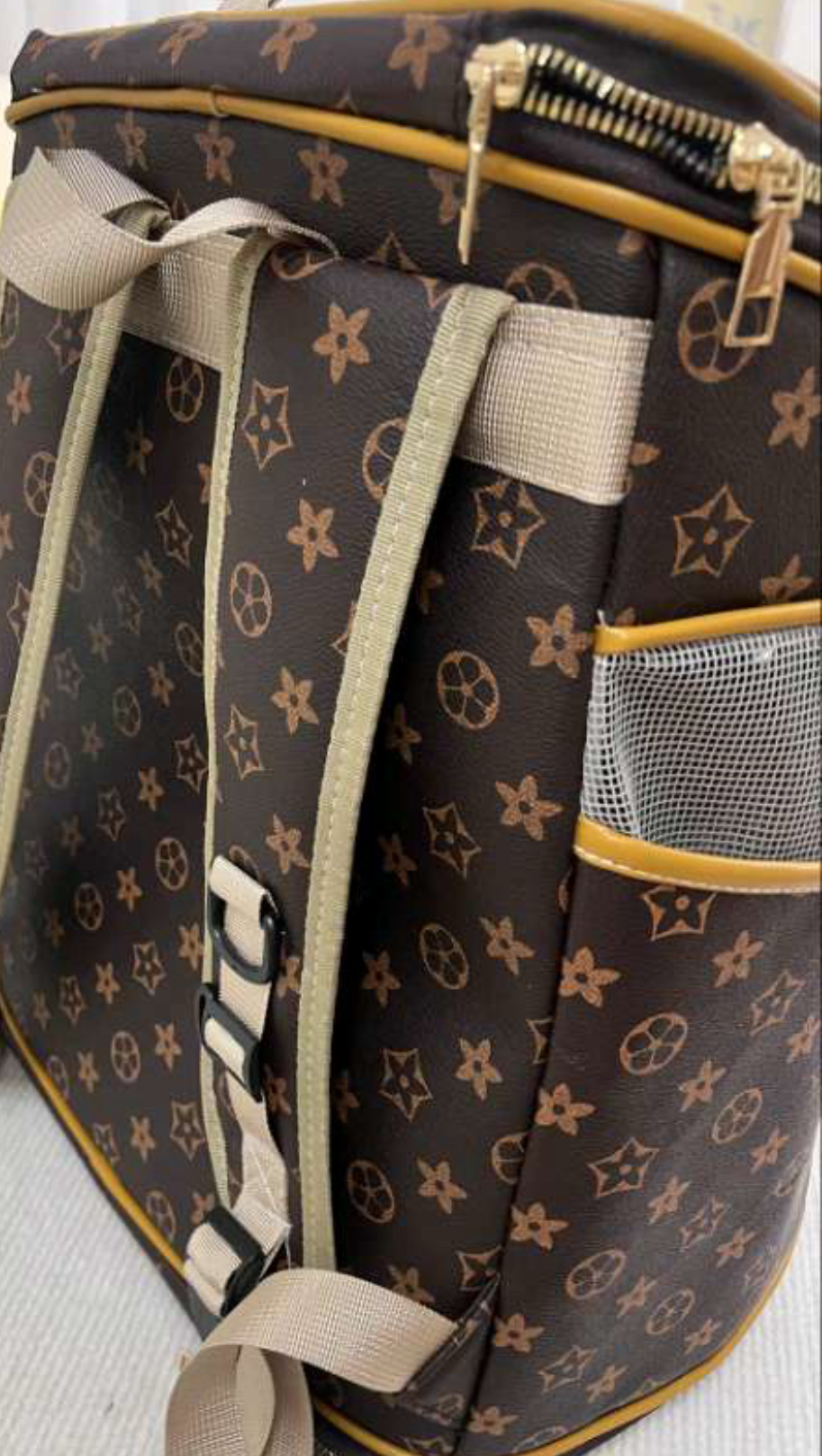 Luxury Designer Pet Dog Backpack Carrier with Window - Brown