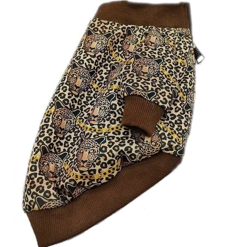 Leopard Print Dog Jacket with Zip - Brown