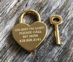 Heart Shaped Padlock and Key Dog ID Tag - Gold