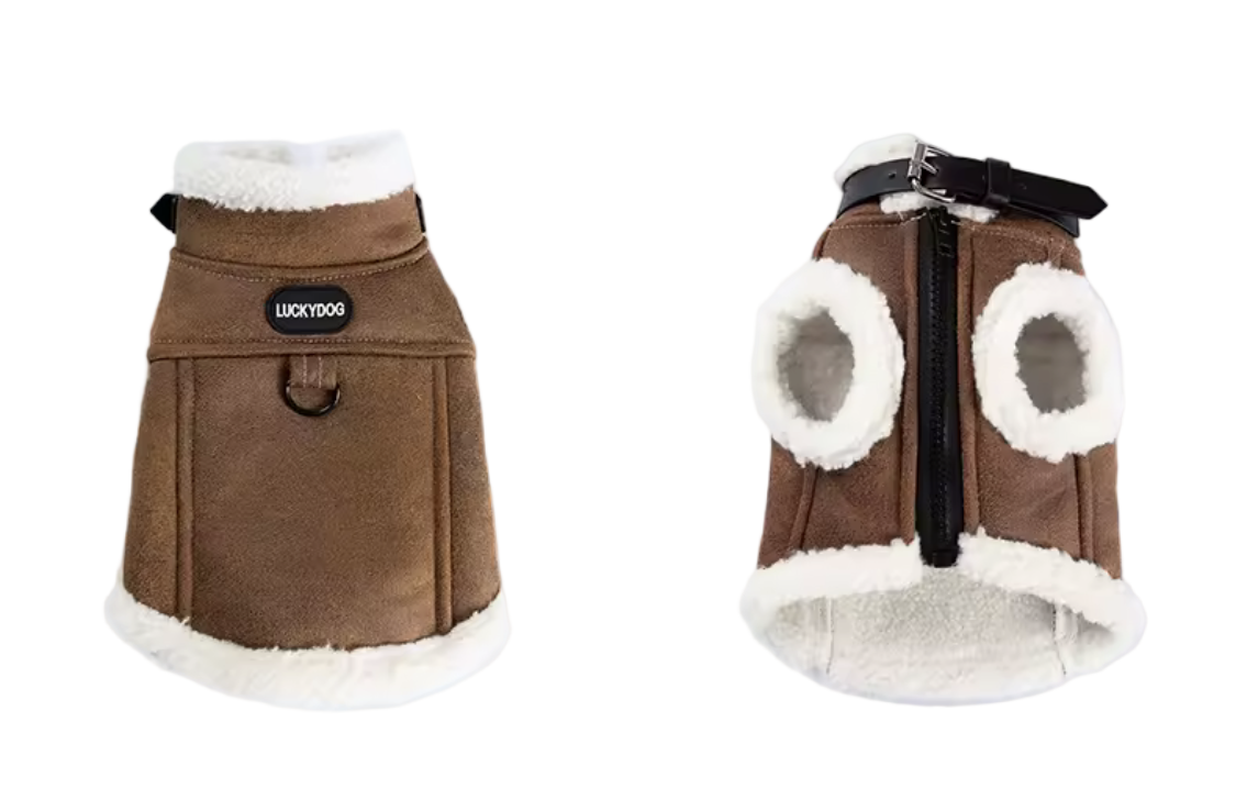 Teddy Faux Sherpa Aviator Dog Jacket - Tan