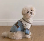 Equestrian Pony Dog Cable Knit Jumper - Light Blue/Brown