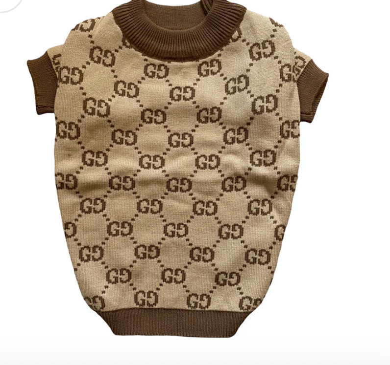 Patterned Dog Jumper - Chocolate/Cream