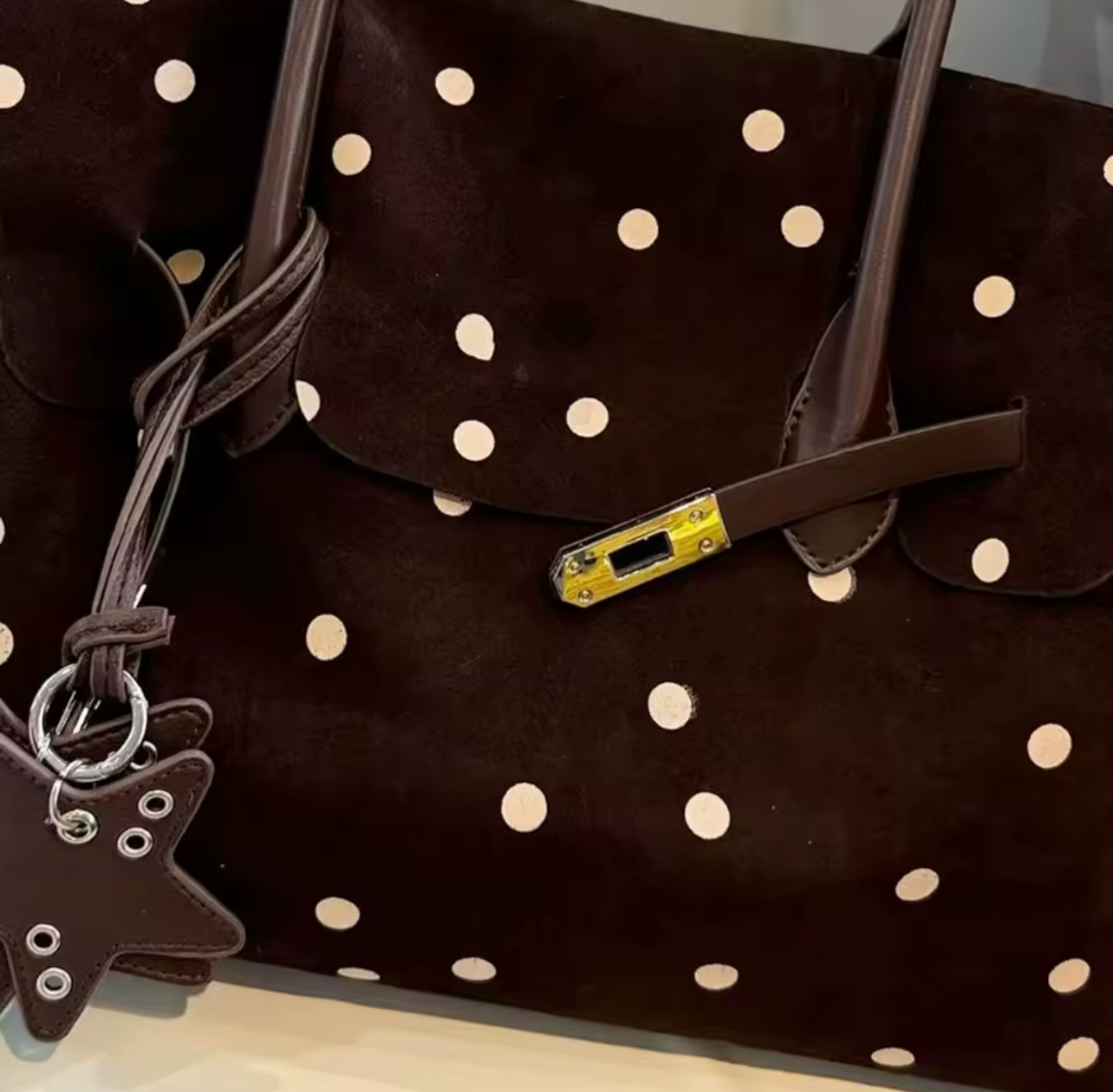 The Suede Firkin Tote Bag - Chocolate Polka Dot