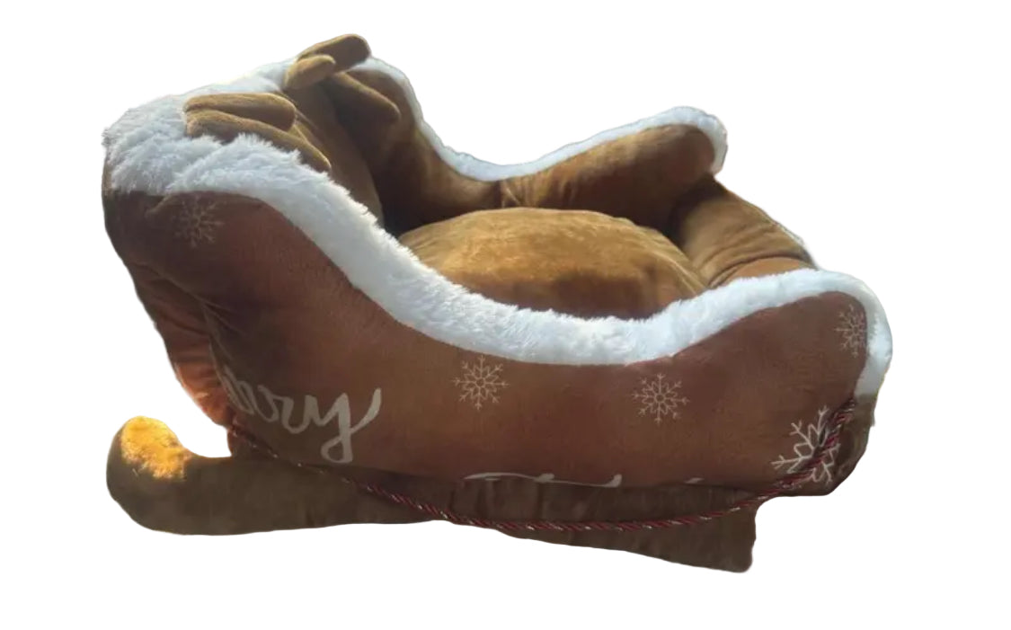 Christmas Sleigh Dog Bed - Tan