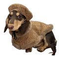 Textured Tweed Dog Cloak Cape Jacket with Faux Fur Trim - Brûlée Brown